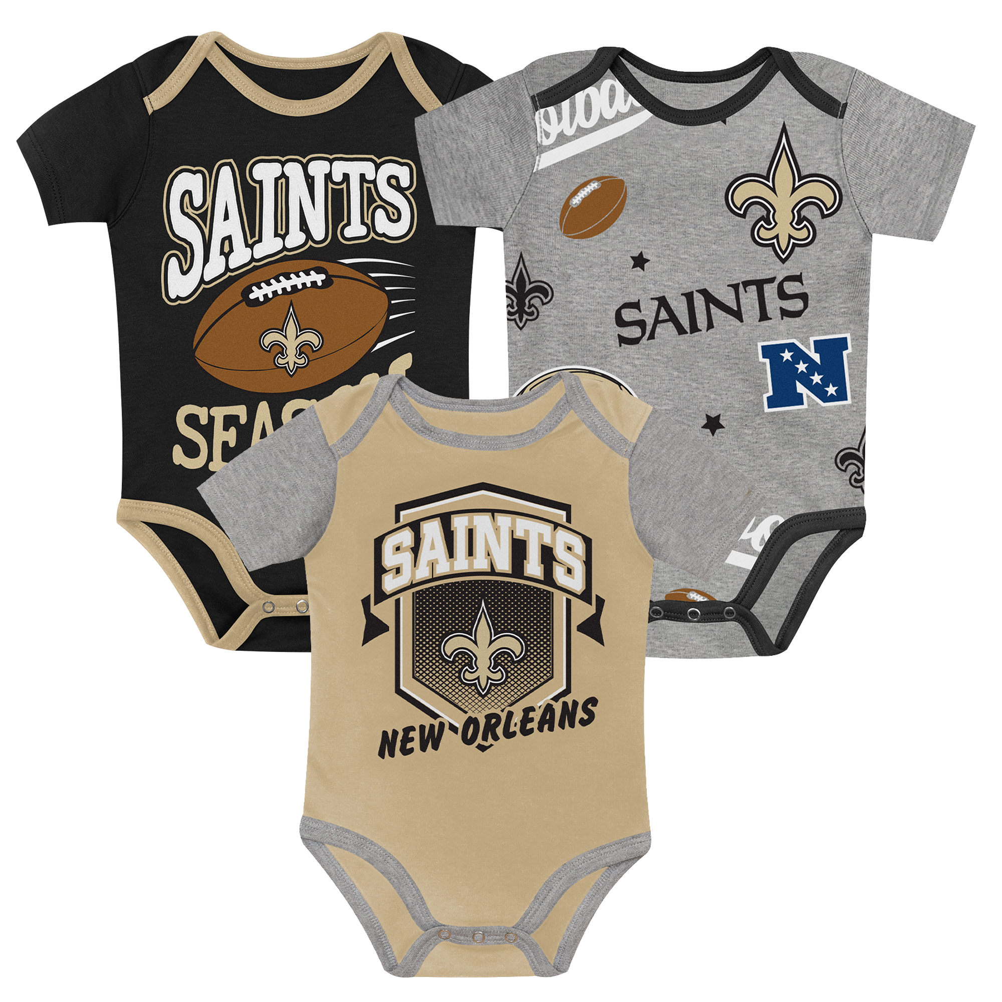 Outerstuff Baby Boys' and Girls' New Orleans Saints First Round Pick Bodysuit Set, 3-Piece - Black