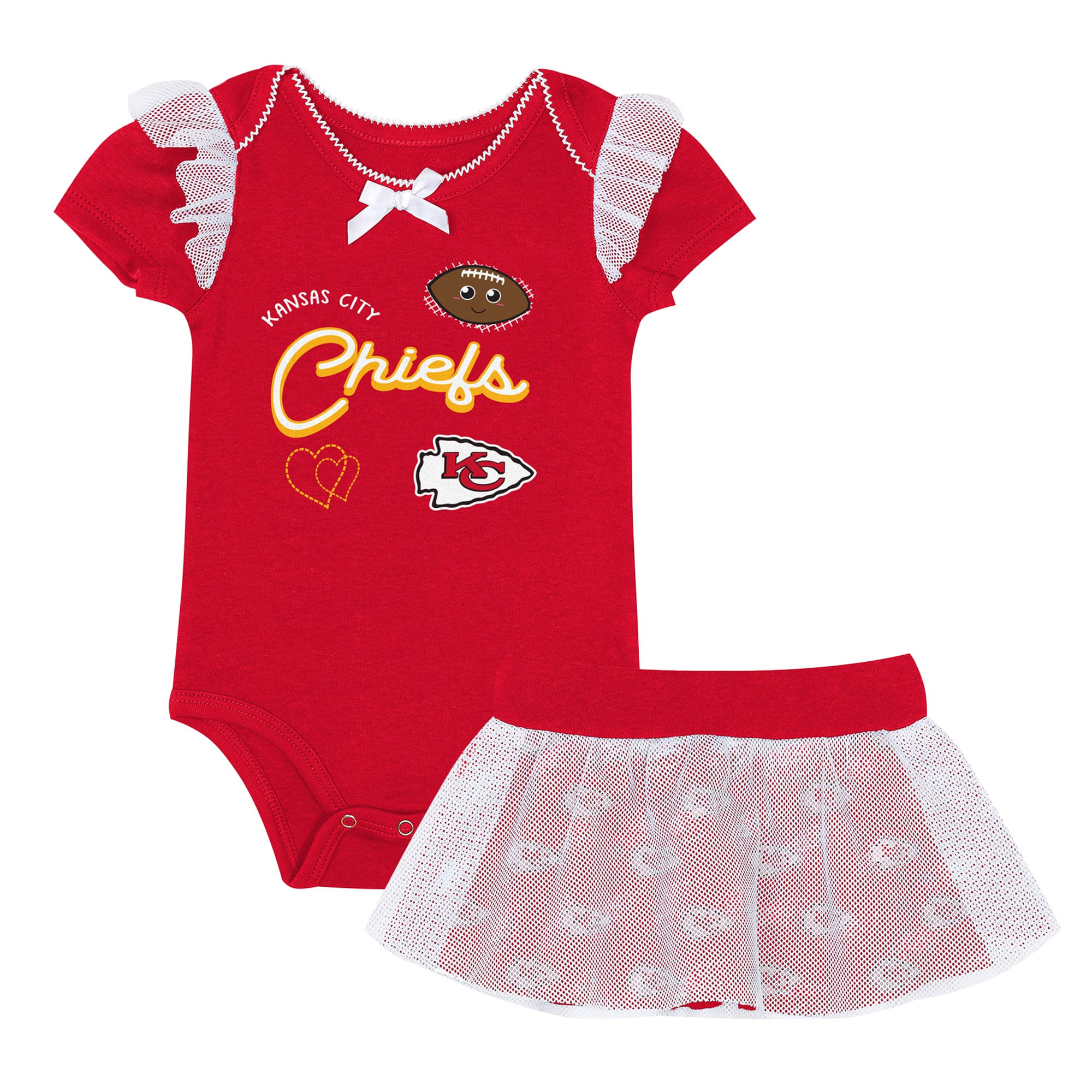 Girls Newborn Outerstuff Red Kansas City Chiefs Melted Hearts Printed Bodysuit and Skirt Set
