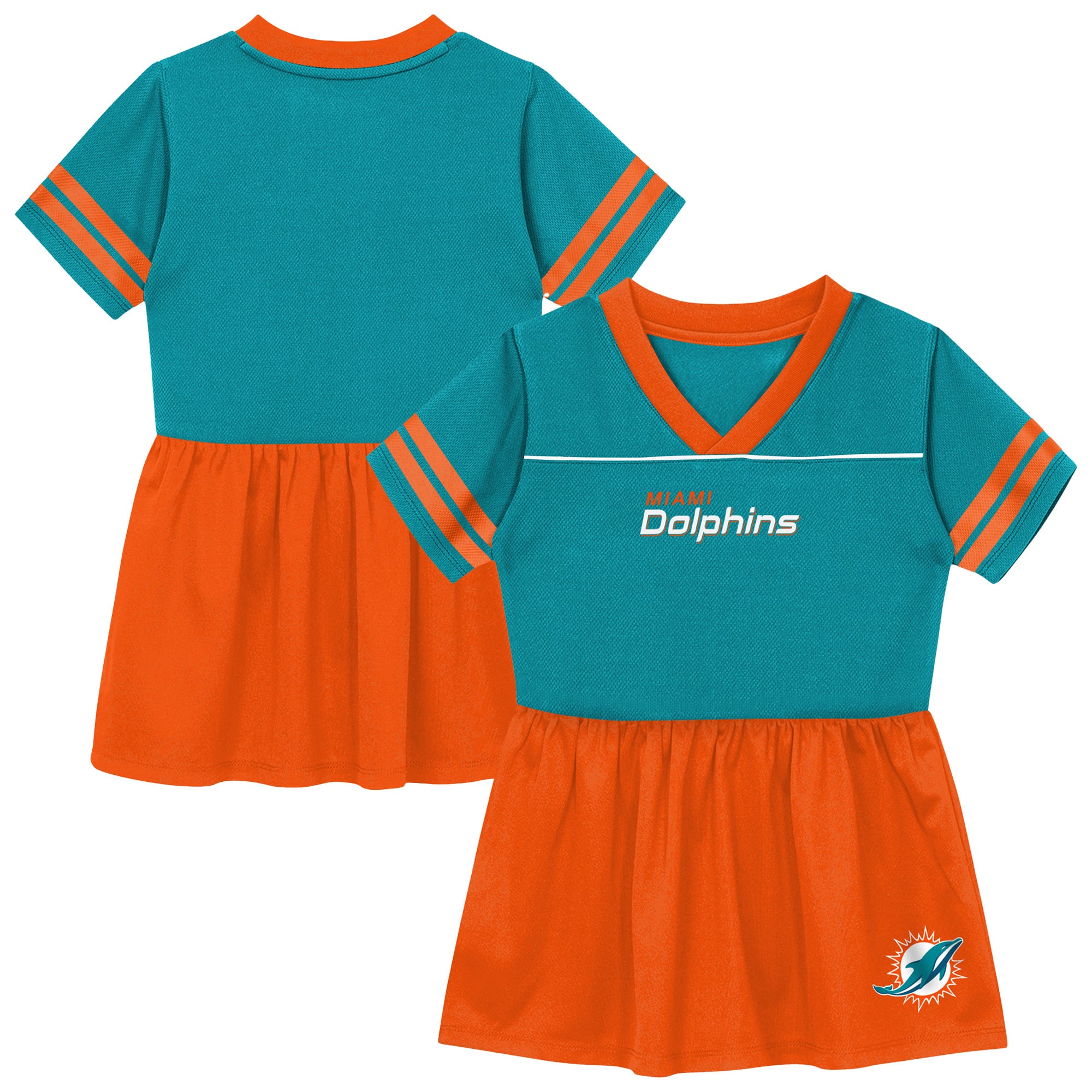 Toddler Outerstuff Aqua Miami Dolphins Stadium Lights V-Neck Fashion Football Jersey Dress