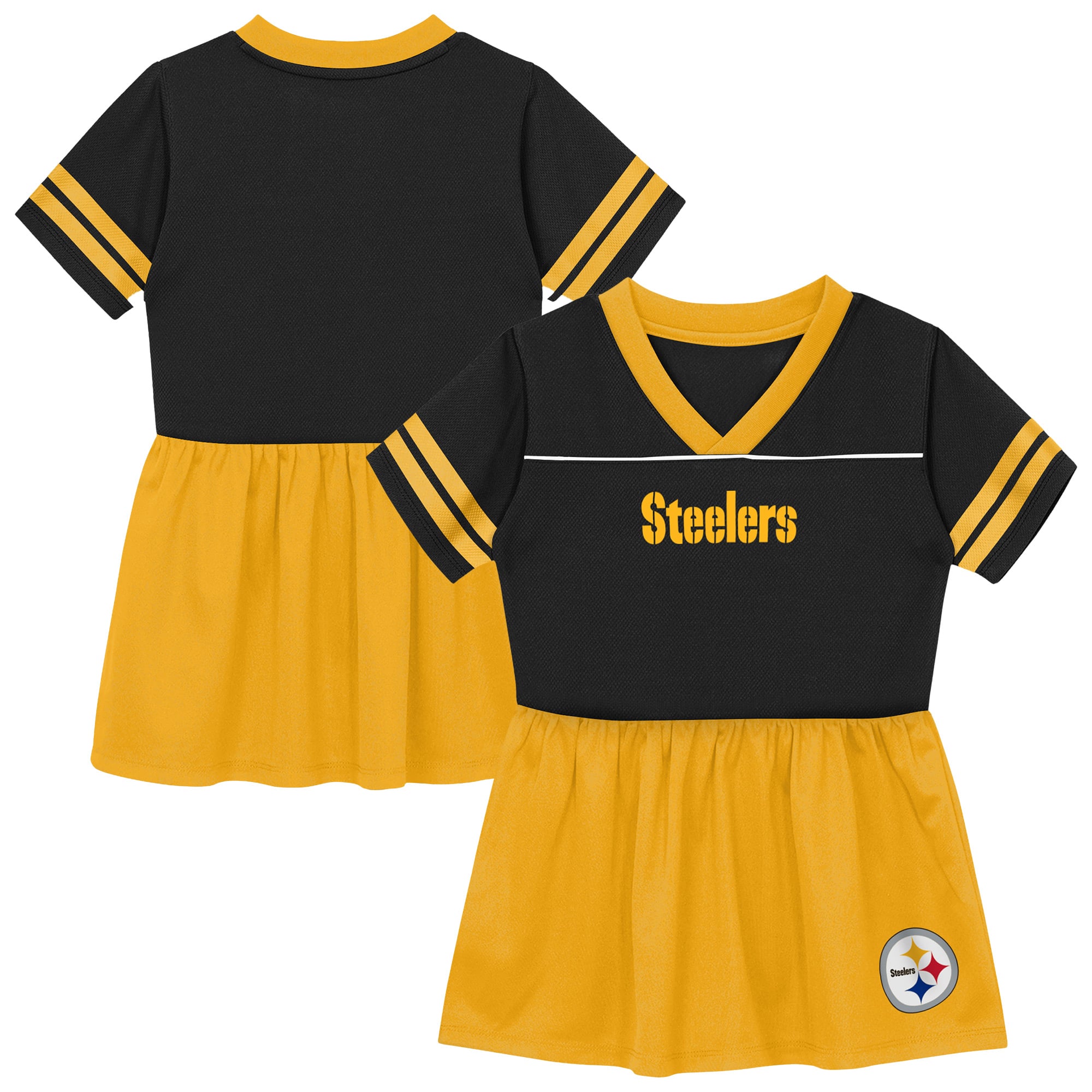 Toddler Outerstuff Black Pittsburgh Steelers Stadium Lights V-Neck Fashion Football Jersey Dress Toddler Outerstuff Black Pittsburgh Steelers Stadium Lights V-Neck Fashion Football Jersey Dress