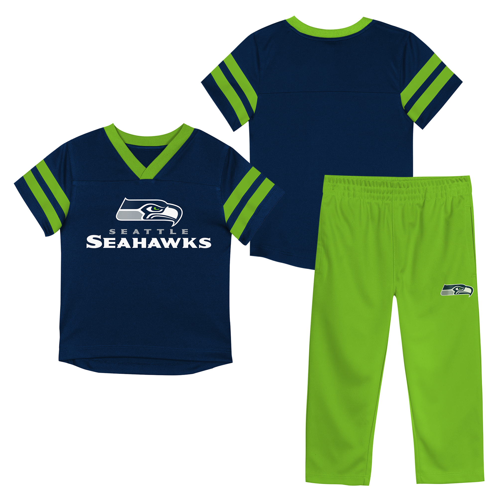 Toddler Outerstuff College Navy/Neon Green Seattle Seahawks Red Zone Jersey Top & Pants Set