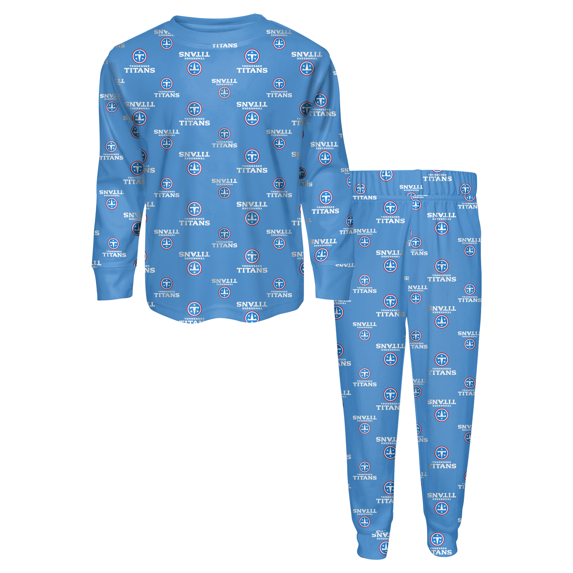 Toddler Outerstuff Light Blue Tennessee Titans All-Over-Print Long Sleeve T-Shirt and Pants Sleep Set