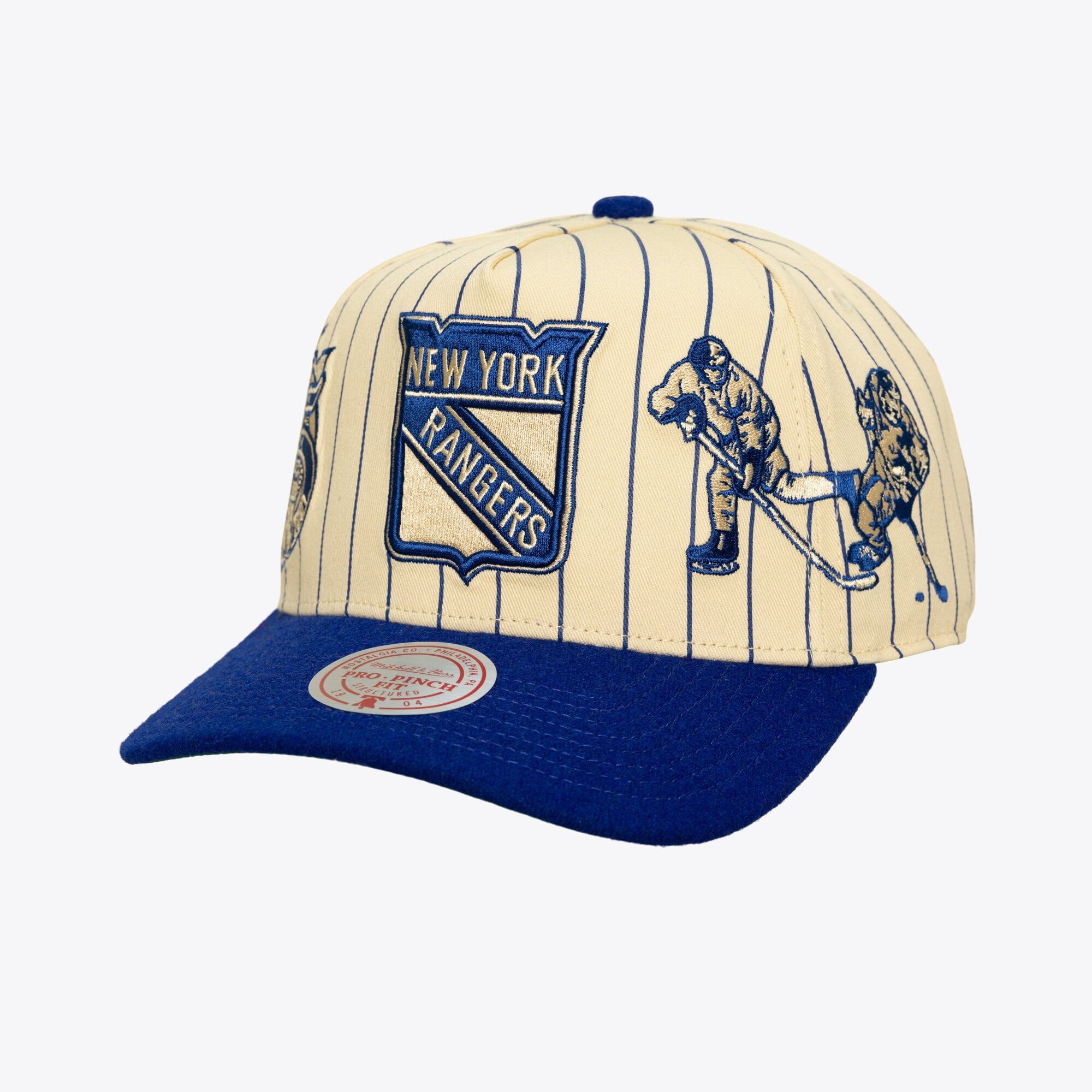 Men's Mitchell & Ness  Cream New York Rangers Retro Roots Vintage Stripe Pro Snapback Hat