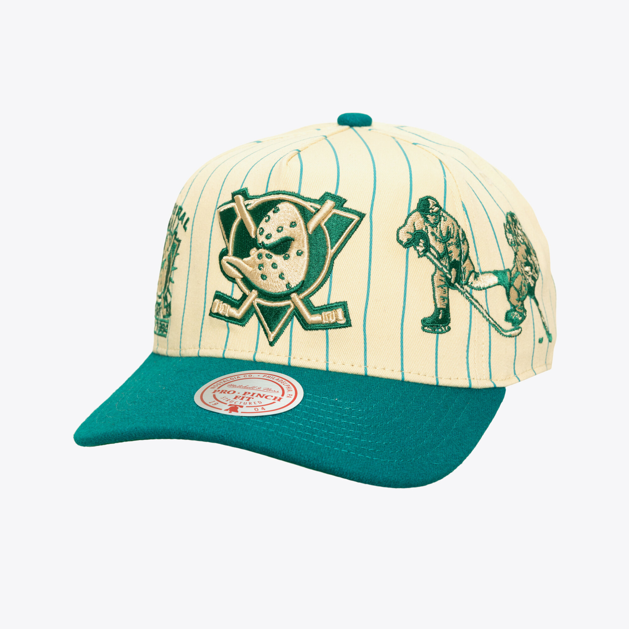 Men's Mitchell & Ness  Cream Anaheim Ducks Retro Roots Vintage Stripe Pro Snapback Hat