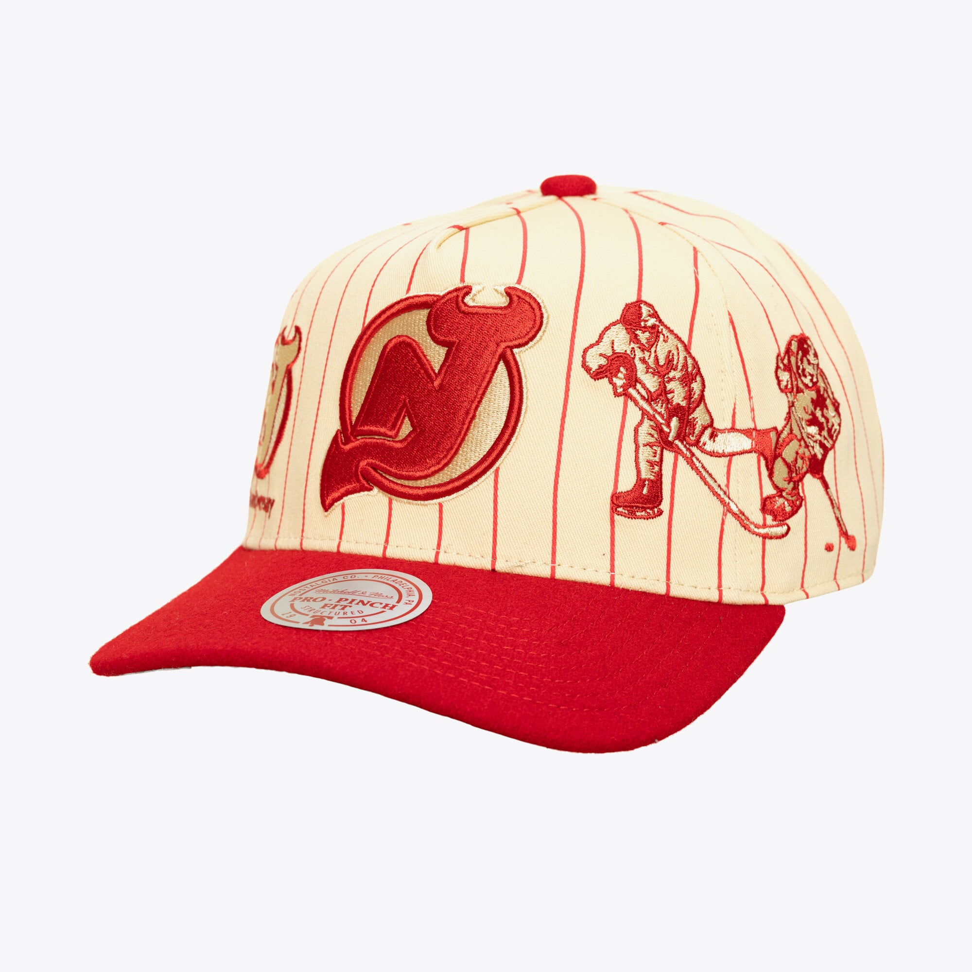 Men's Mitchell & Ness Cream New Jersey Devils Retro Roots Vintage Stripe Pro Snapback Hat