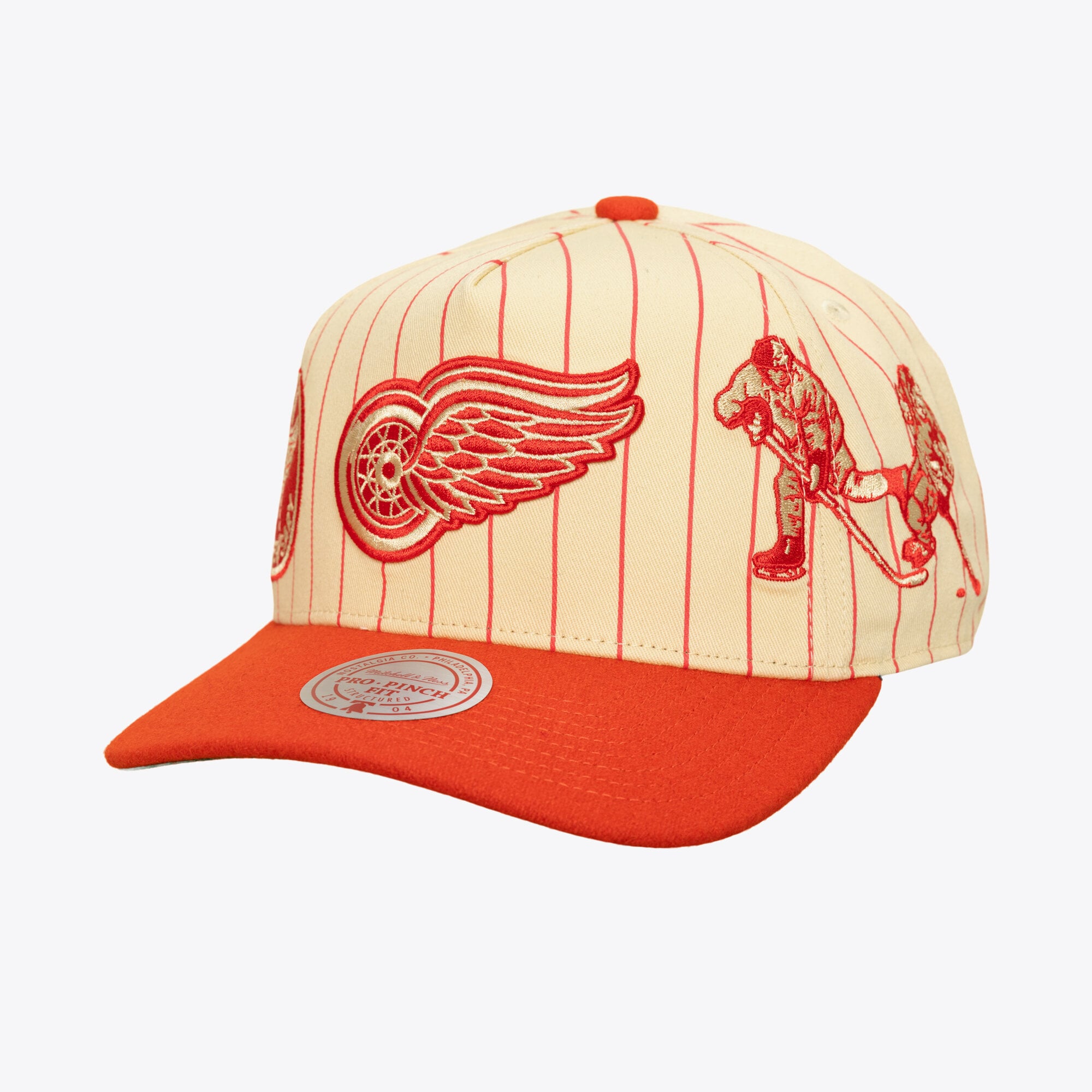Men's Mitchell & Ness Cream Detroit Red Wings Retro Roots Vintage Stripe Pro Snapback Hat