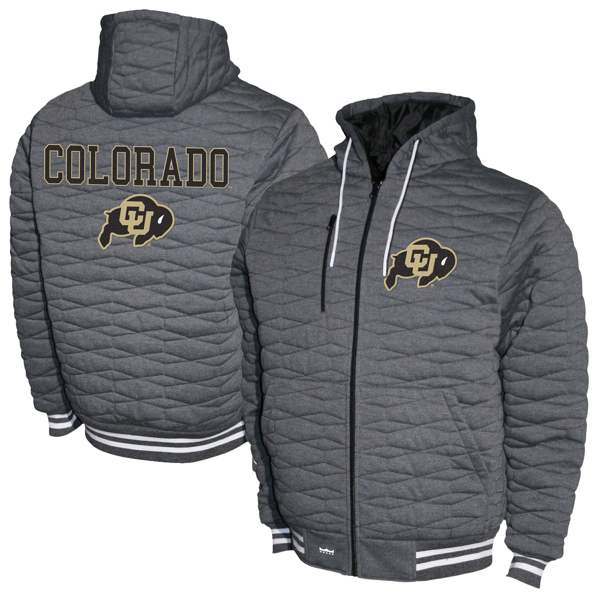 Franchise Club Men's Gray Colorado Buffaloes Quilted Full-Zip Hooded Jacket