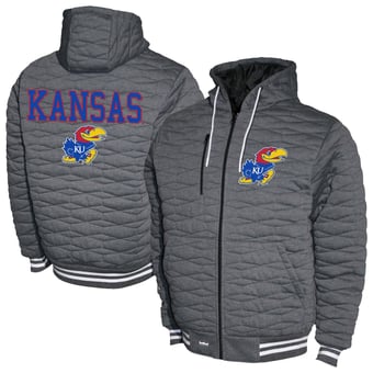 Men's  Gray Kansas Jayhawks Quilted Full-Zip Hooded Jacket