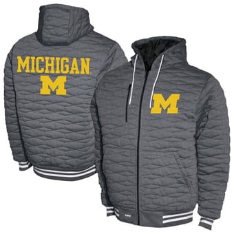 Men's  Gray Michigan Wolverines Quilted Full-Zip Hooded Jacket