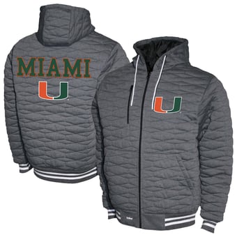 Men's  Gray Miami Hurricanes Quilted Full-Zip Hooded Jacket