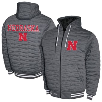 Men's  Gray Nebraska Huskers Quilted Full-Zip Hooded Jacket