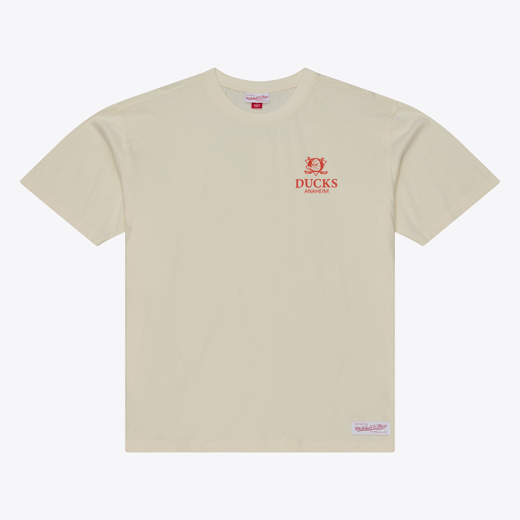 Men's Mitchell & Ness Cream Anaheim Ducks Core Essentials T-Shirt