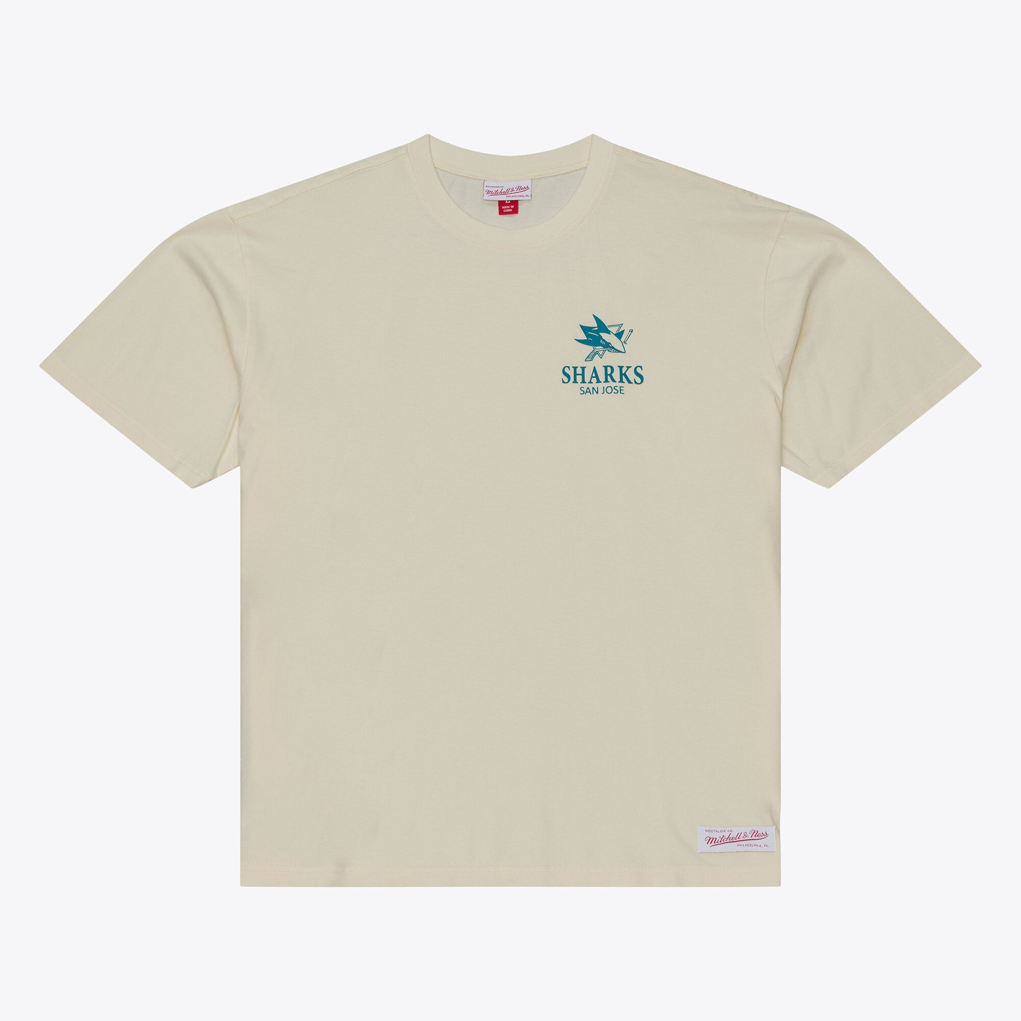 Men's Mitchell & Ness Cream San Jose Sharks Core Essentials T-Shirt