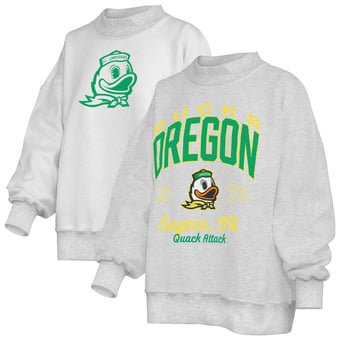 Women's Pressbox  Heather Gray Oregon Ducks Reversible Sweatshirt