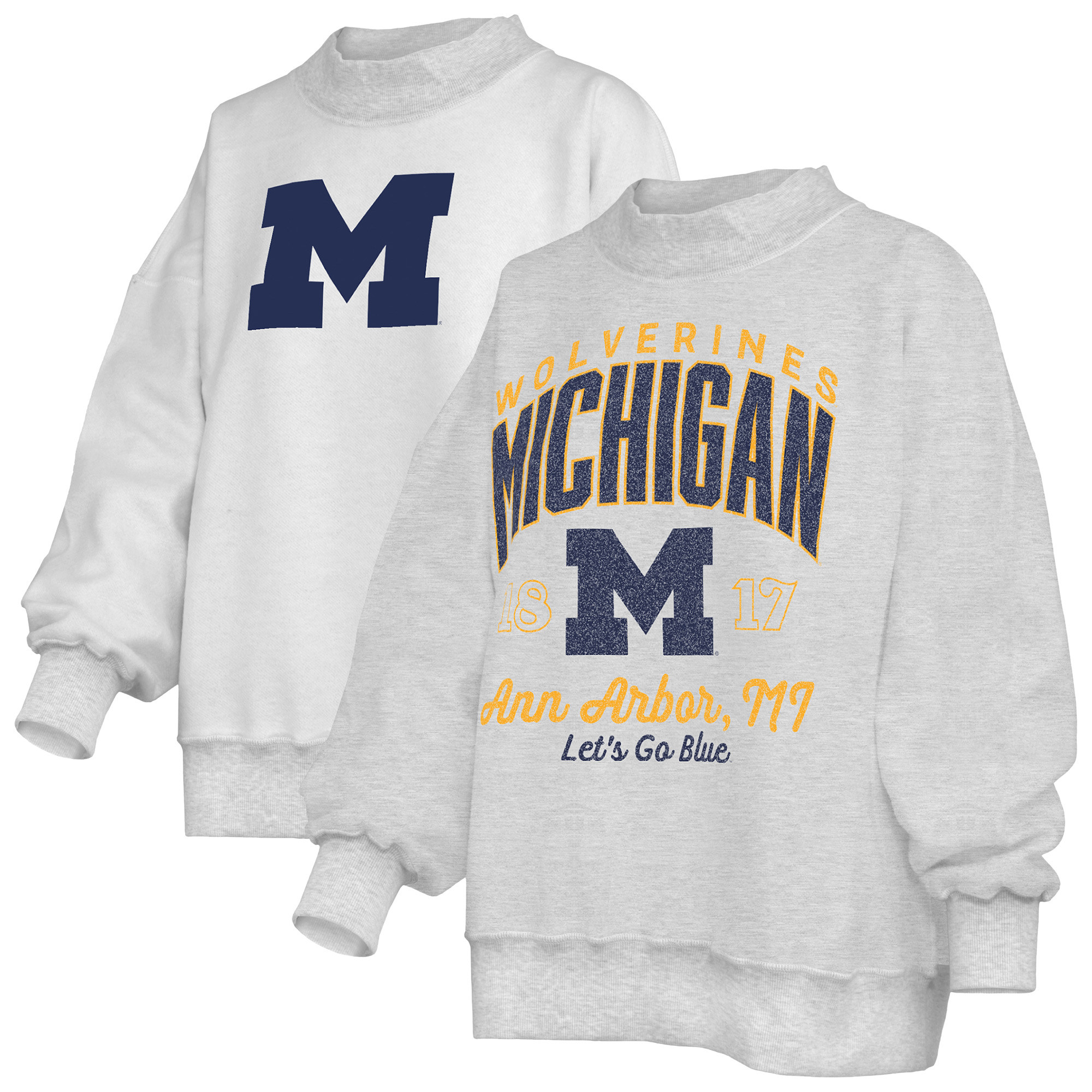 Women's Pressbox  Heather Gray Michigan Wolverines Reversible Sweatshirt