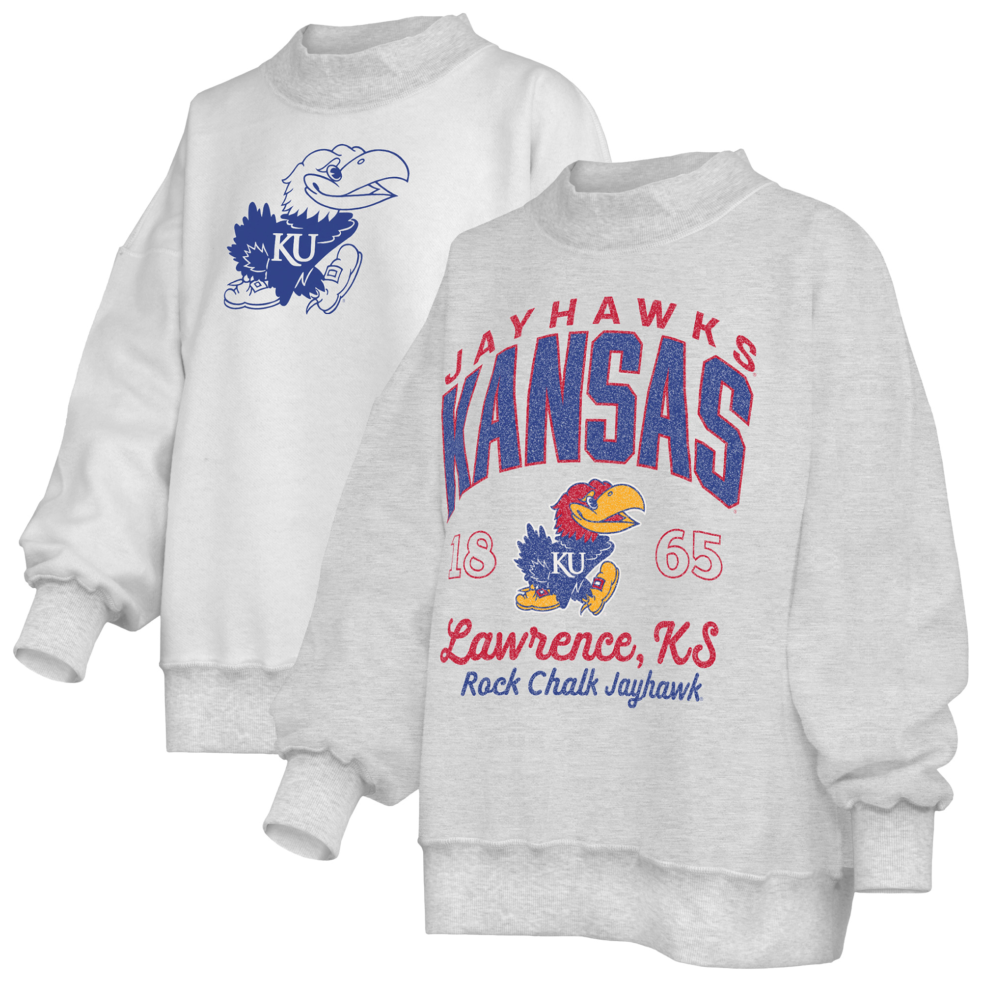 Women's Pressbox  Heather Gray Kansas Jayhawks Reversible Sweatshirt
