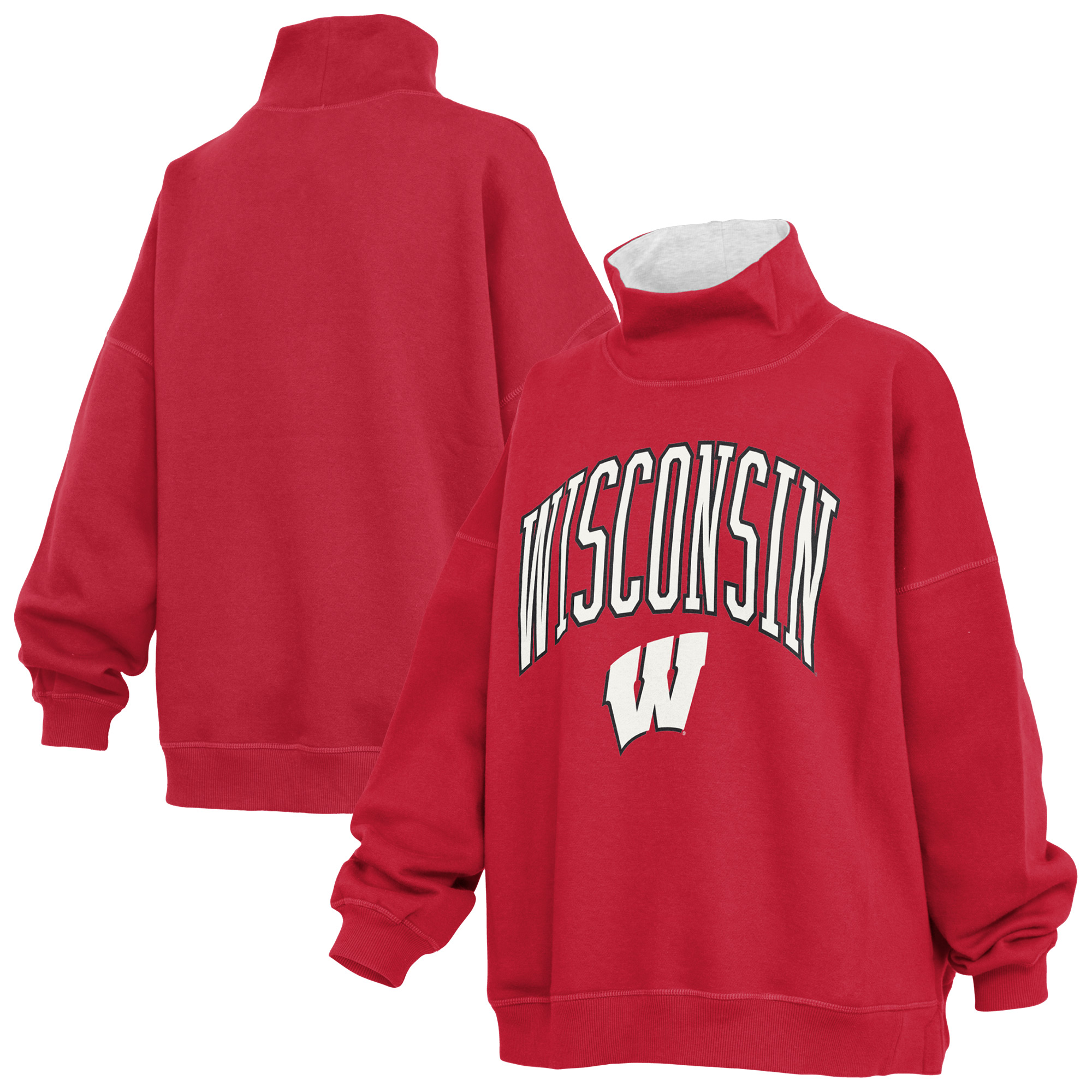 Women's Pressbox  Red Wisconsin Badgers Oversized Mock Neck Sweatshirt
