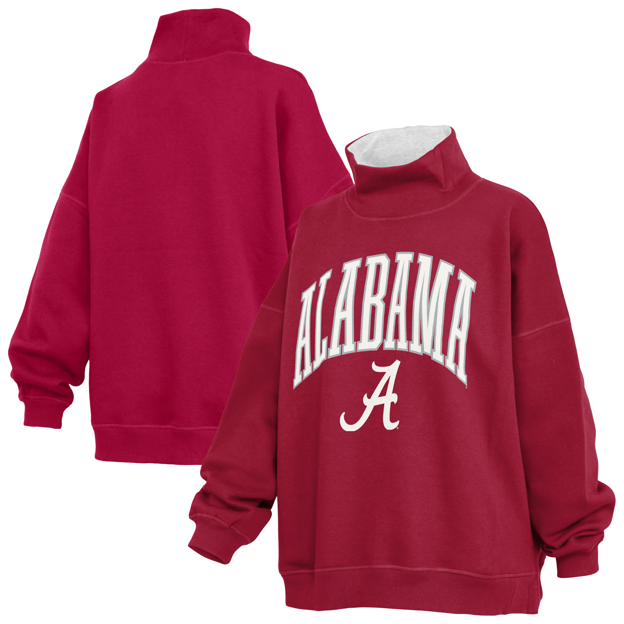 Women's Pressbox  Crimson Alabama Crimson Tide Oversized Mock Neck Sweatshirt