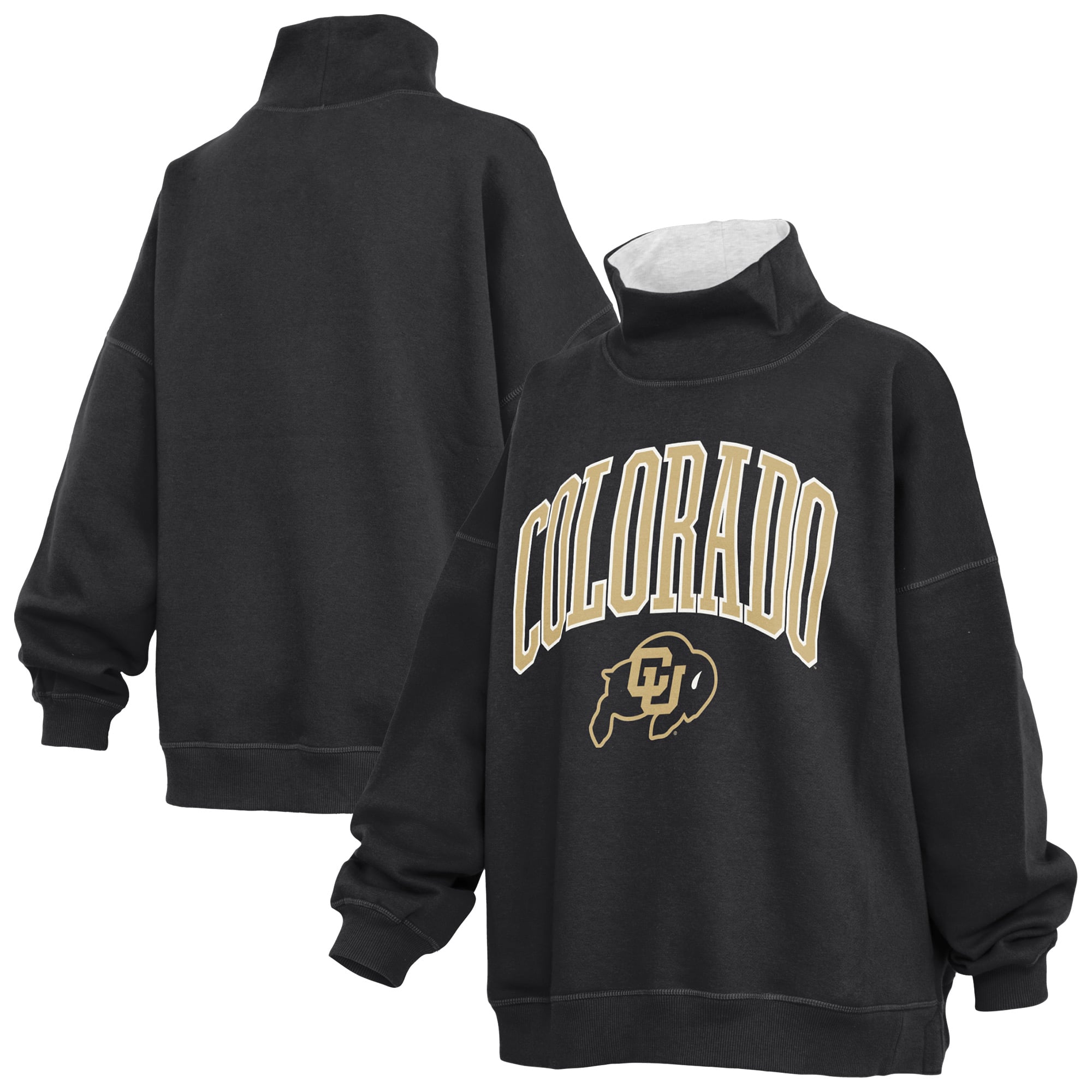 Women's Pressbox  Black Colorado Buffaloes Oversized Mock Neck Sweatshirt