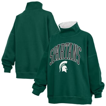 Women's Pressbox  Green Michigan State Spartans Oversized Mock Neck Sweatshirt