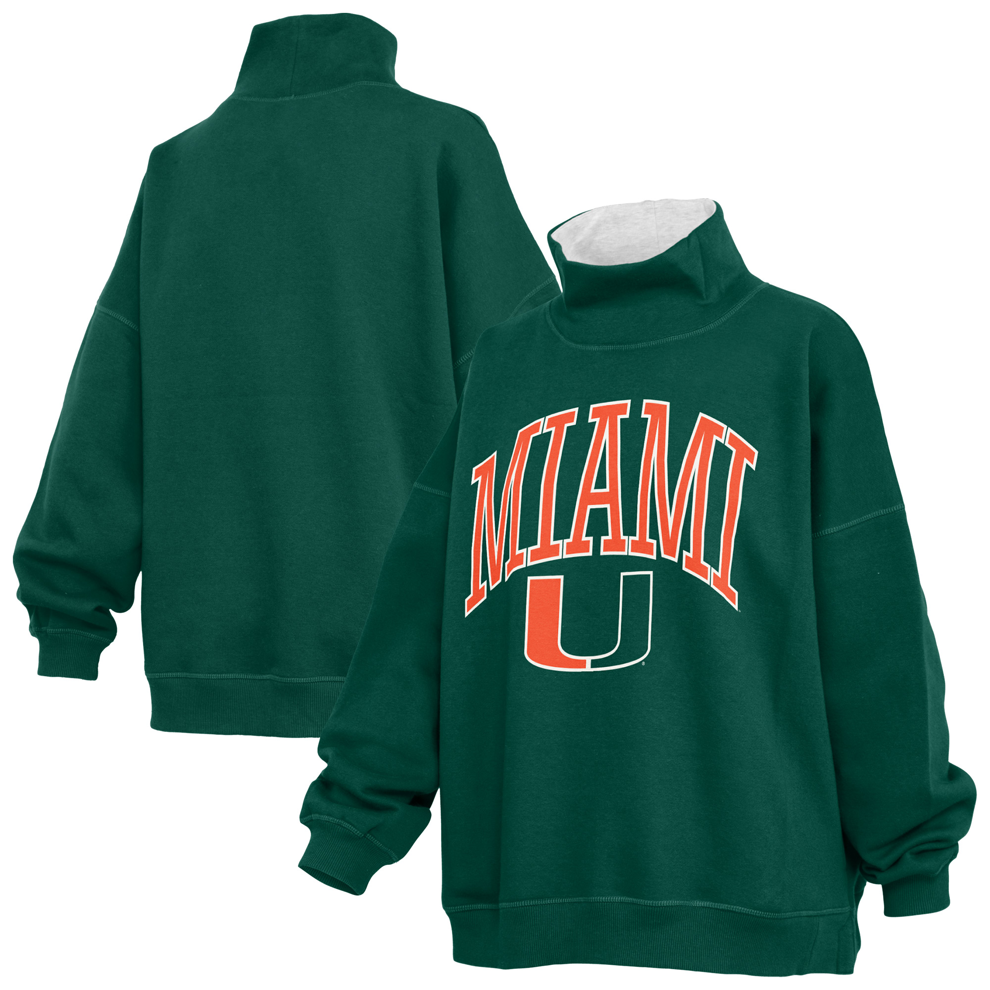 Women's Pressbox  Green Miami Hurricanes Oversized Mock Neck Sweatshirt