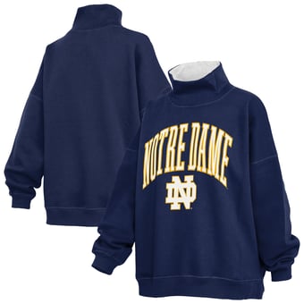 Women's Pressbox Navy Notre Dame Fighting Irish Oversized Mock Neck Sweatshirt