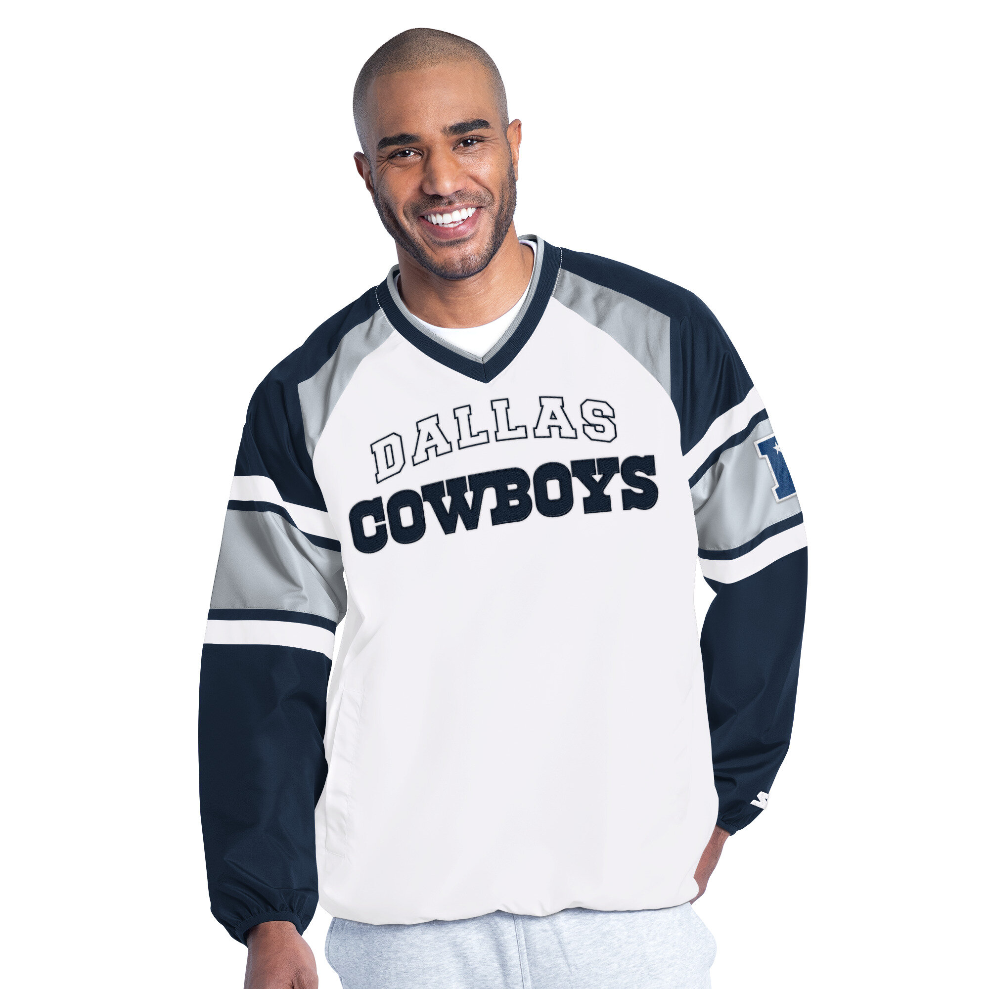 Men's Starter White Dallas Cowboys Infield Play Raglan Pullover Jacket