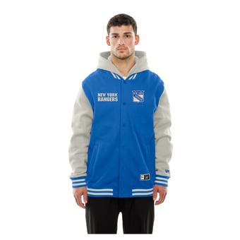 Men's New Era  Blue/Gray New York Rangers Full-Snap Hooded Varsity Jacket