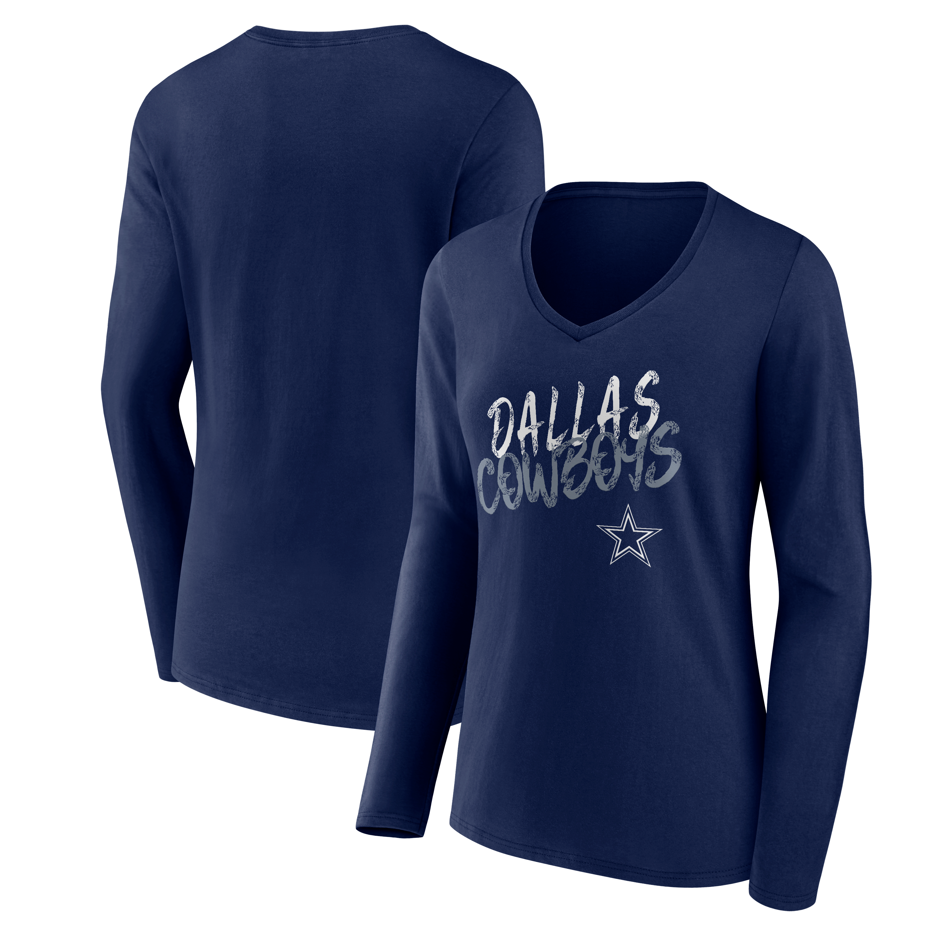 Women's Navy Dallas Cowboys Hustle Long Sleeve V-Neck T-Shirt