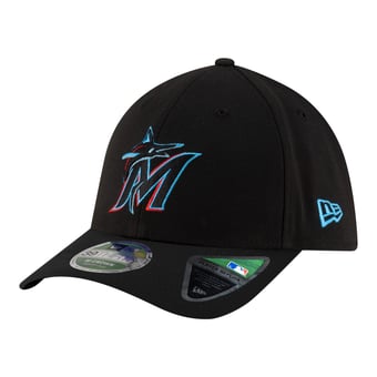 Men's New Era  Black Miami Marlins Player Replica 39THIRTY M-Crown Flex Hat
