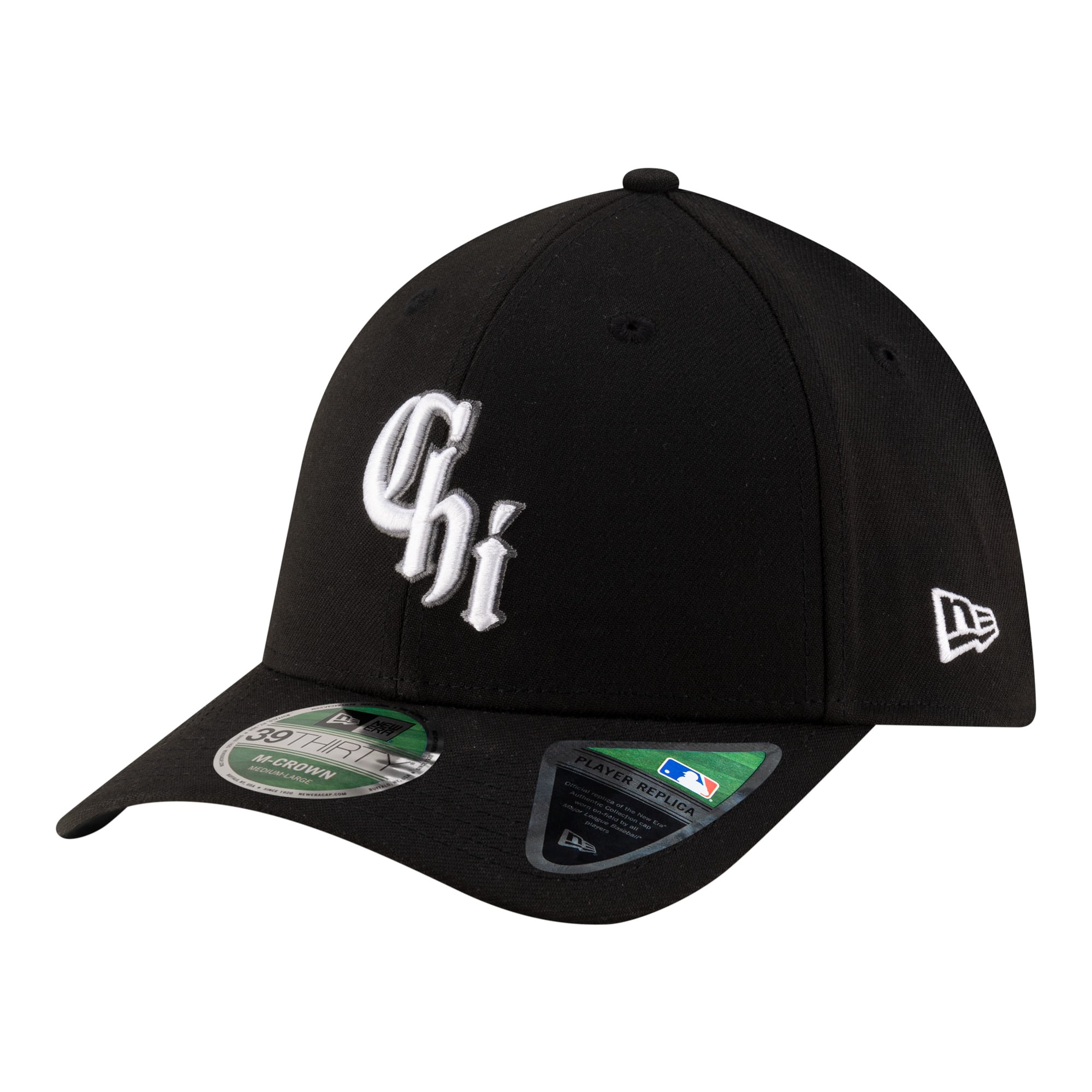 Men's New Era Black Chicago White Sox Alternate Player Replica 39THIRTY M-Crown Flex Hat