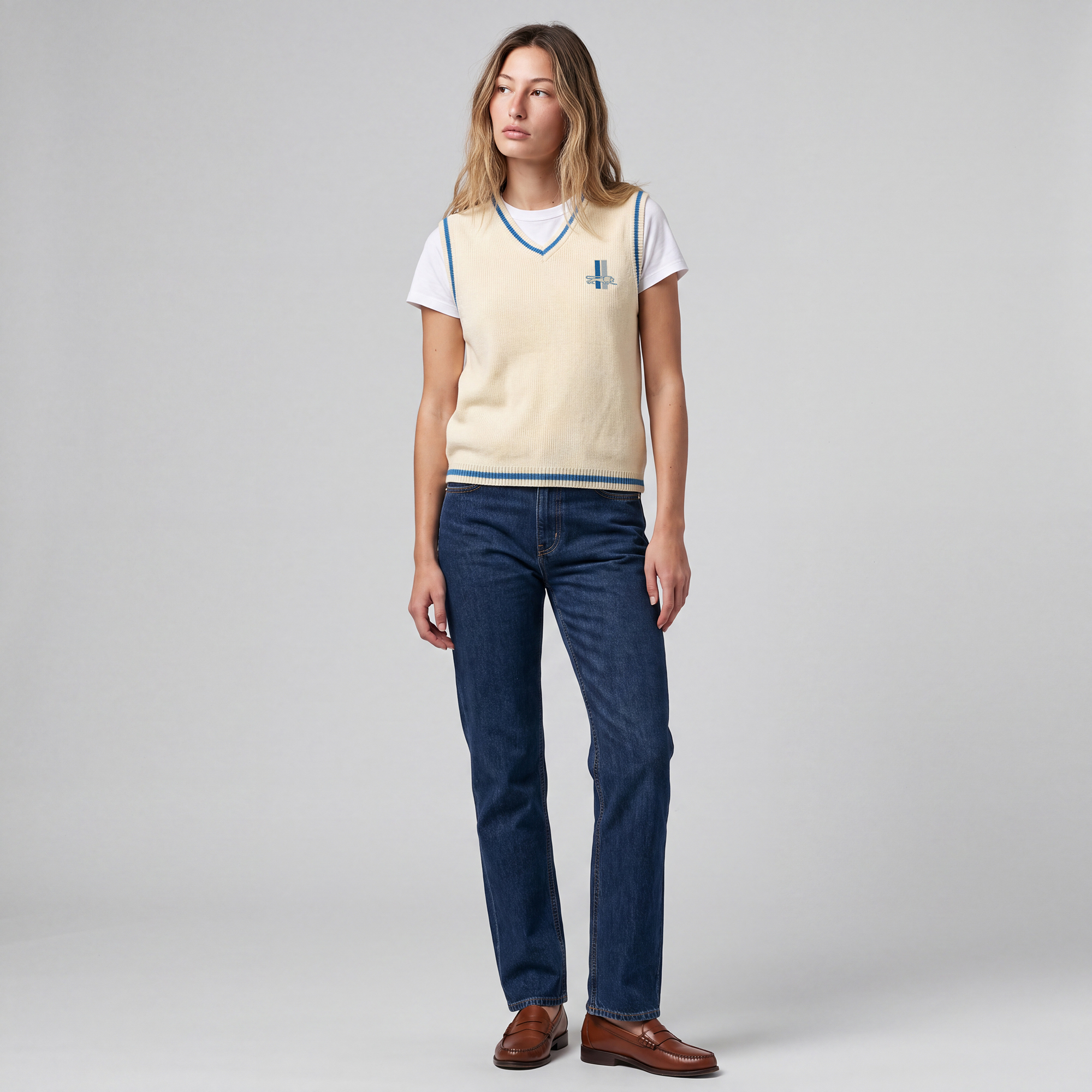 Women's Mitchell & Ness Cream Detroit Lions Retro Roots V-Neck Sweater Vest