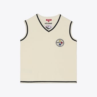Women's Mitchell & Ness Cream Pittsburgh Steelers Retro Roots V-Neck Sweater Vest