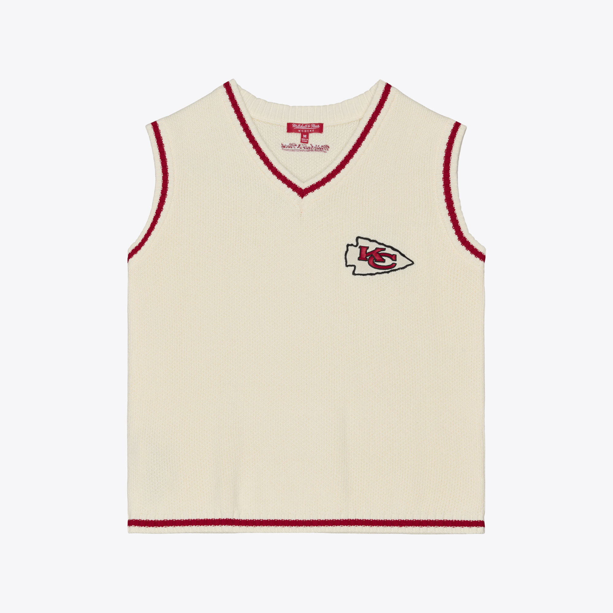 Women's Mitchell & Ness Cream Kansas City Chiefs Retro Roots V-Neck Sweater Vest