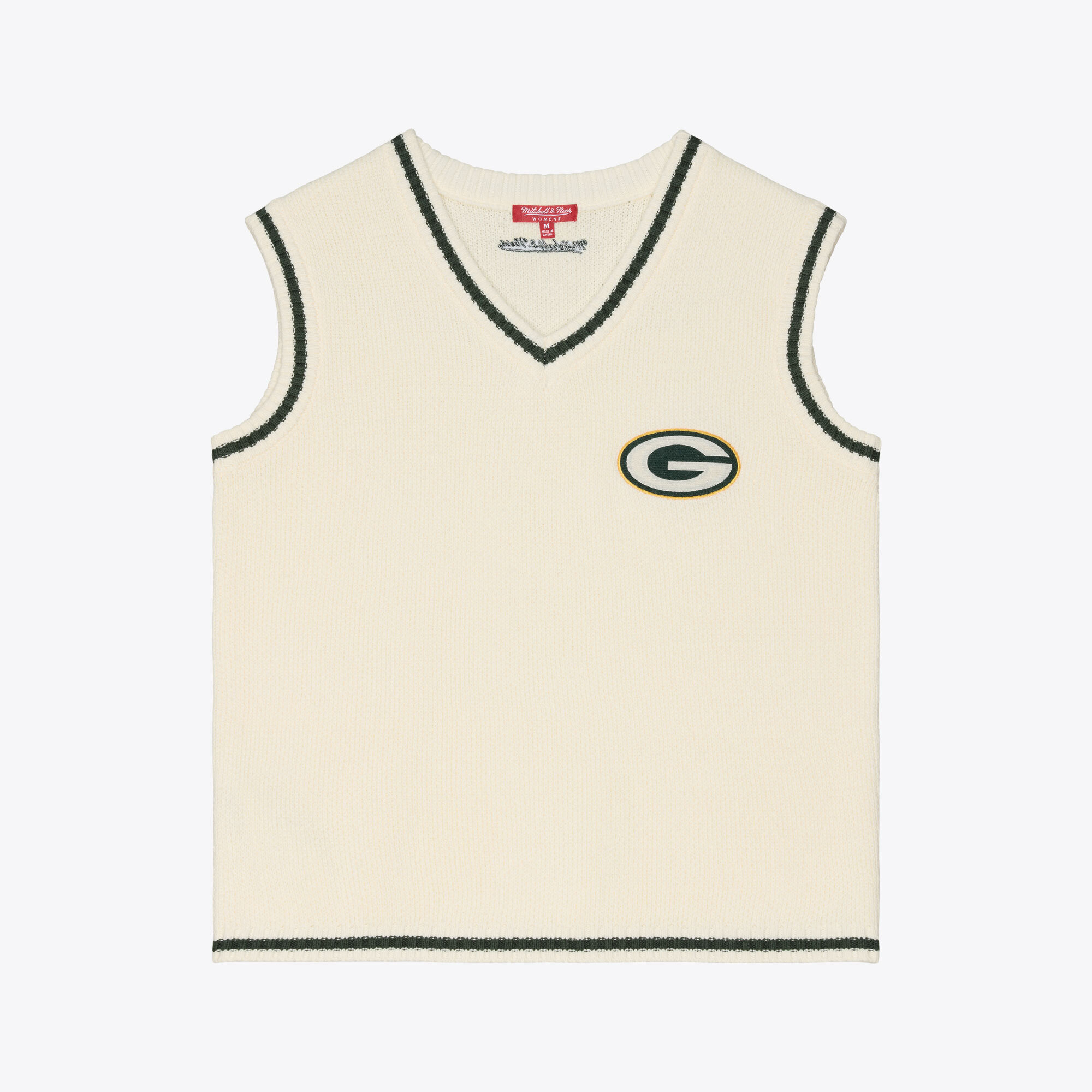 Mitchell & Ness Women's Cream Green Bay Packers Retro Roots V-Neck Sweater Vest - Cream