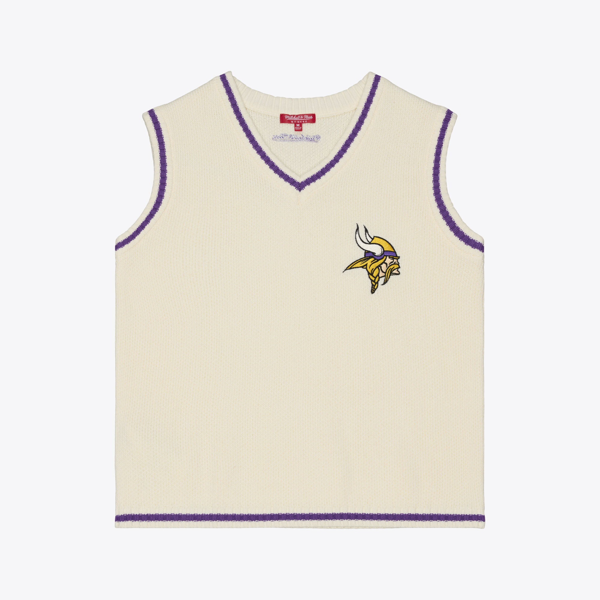 Mitchell & Ness Women's Cream Minnesota Vikings Retro Roots V-Neck Sweater Vest - Cream