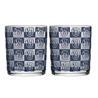 Logo Brands Milwaukee Brewers Two-Pack 12oz. Gridiron Stained Rocks Glass Set