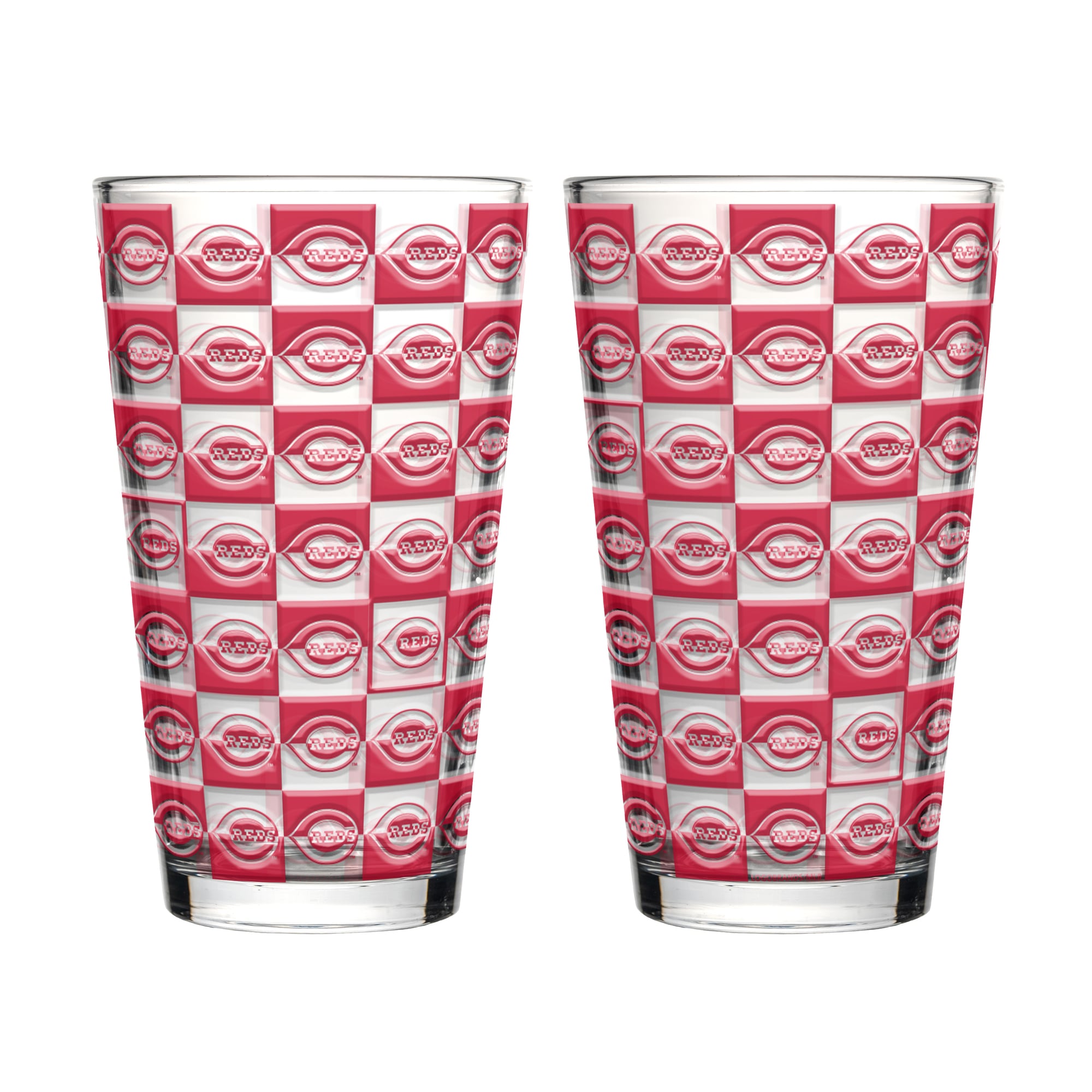 Logo Brands Cincinnati Reds Two-Pack Gridiron Stained 16oz. Pint Glass Set