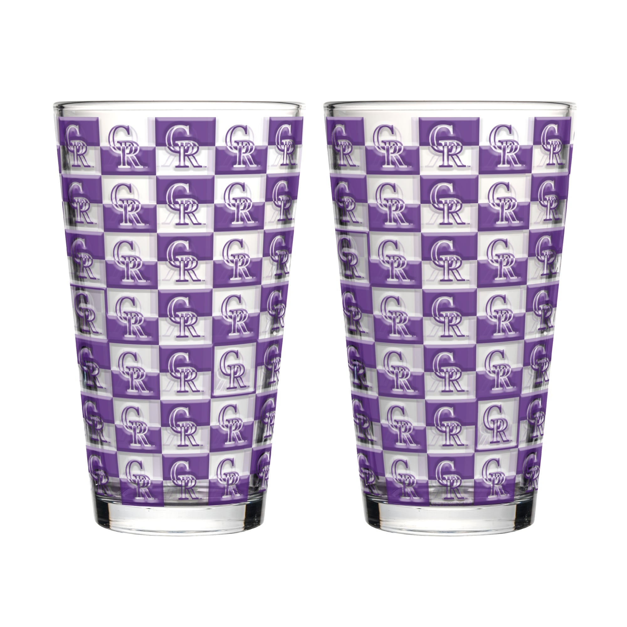 Logo Brands Colorado Rockies Two-Pack Gridiron Stained 16oz. Pint Glass Set