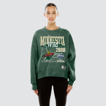 Women's New Era  Green Minnesota Wild Throwback Mineral Wash French Terry Crew Sweatshirt