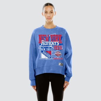 Women's New Era  Blue New York Rangers Throwback Mineral Wash French Terry Crew Sweatshirt