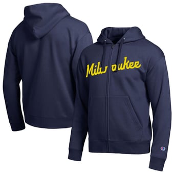 Men's Champion Milwaukee Brewers Navy All-Star Wordmark Full-Zip Hoodie