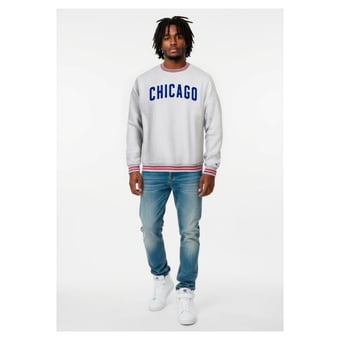 Men's Champion Heather Gray Chicago Cubs Reverse Weave Sweatshirt