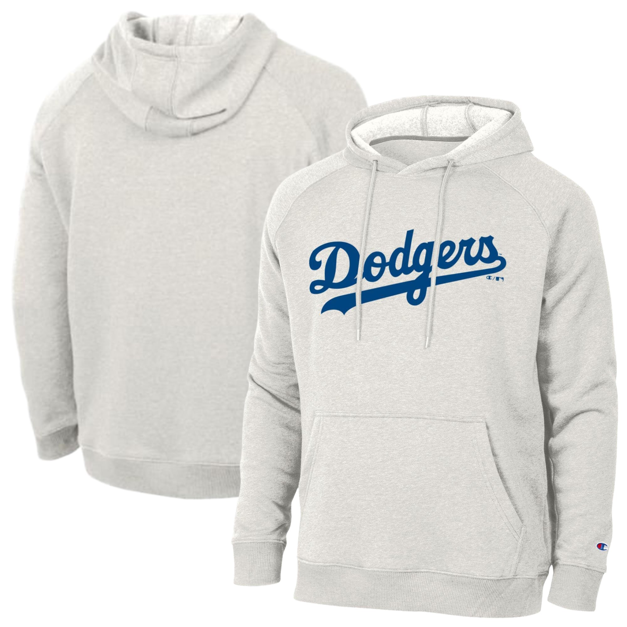 Men's Champion Heathered Core Ultra Light Grey Los Angeles Dodgers Triumph Tri-Blend Raglan Hoodie