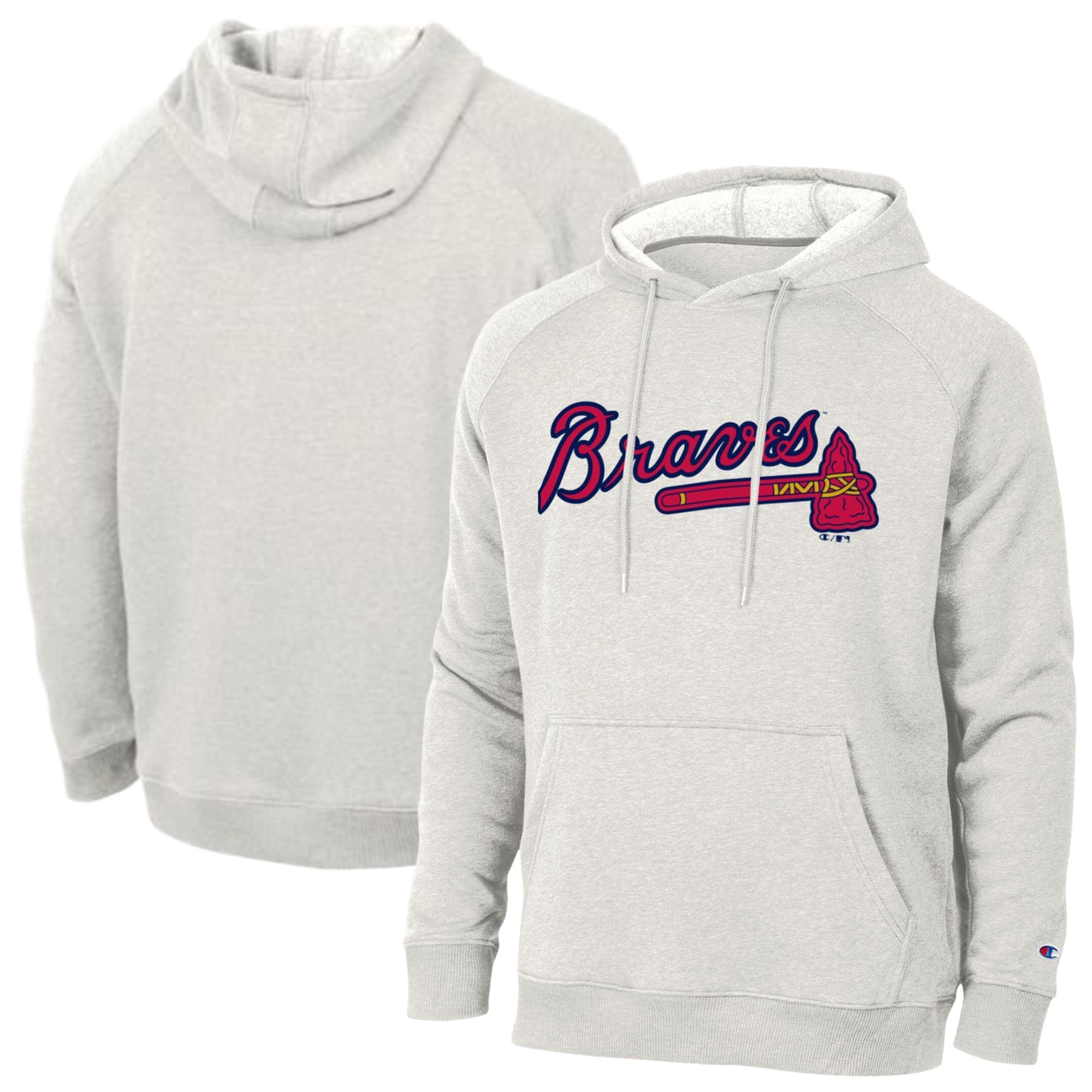 Men's Champion Heathered Core Ultra Light Grey Atlanta Braves Triumph Tri-Blend Raglan Hoodie