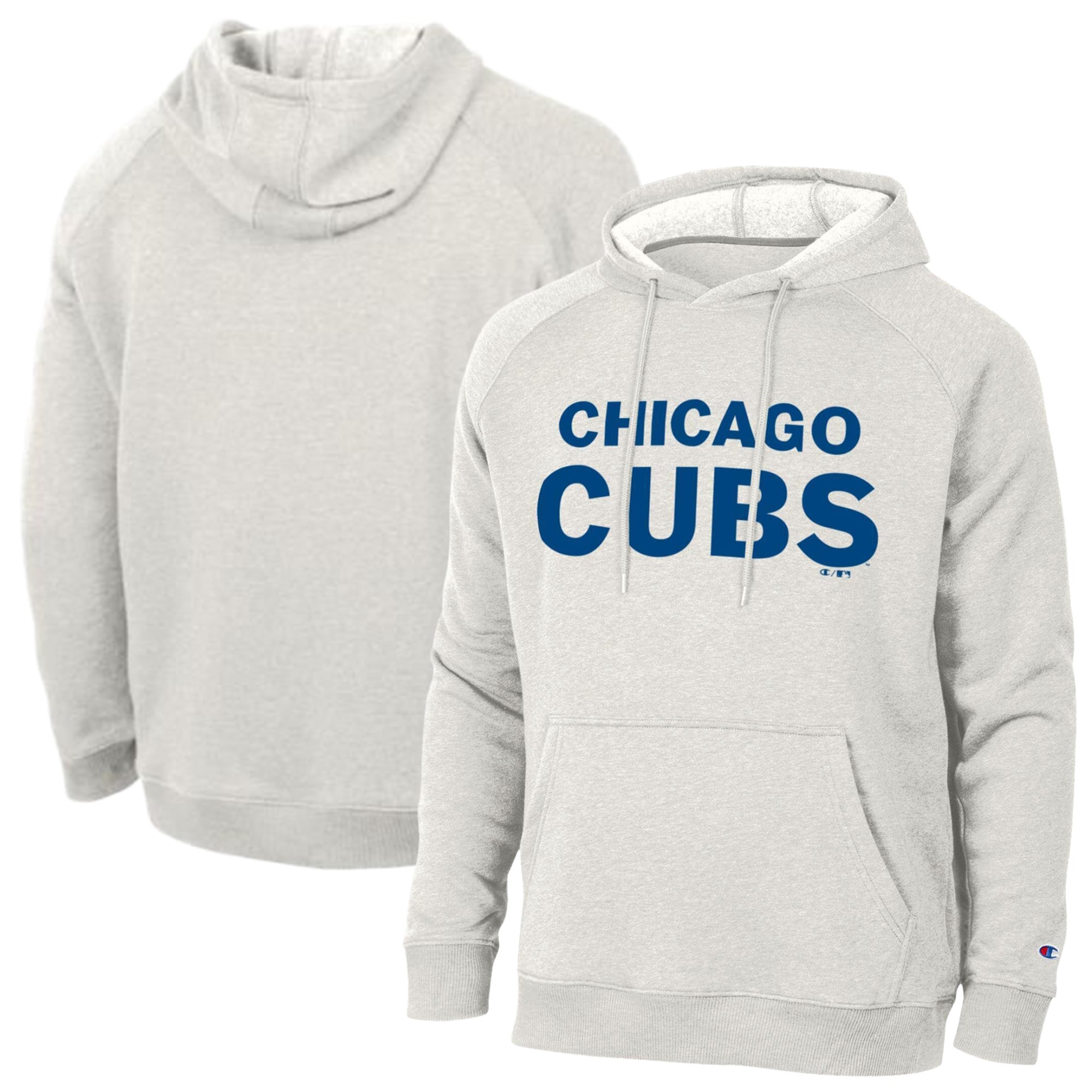 Men's Champion Heathered Core Ultra Light Grey Chicago Cubs Triumph Tri-Blend Raglan Hoodie