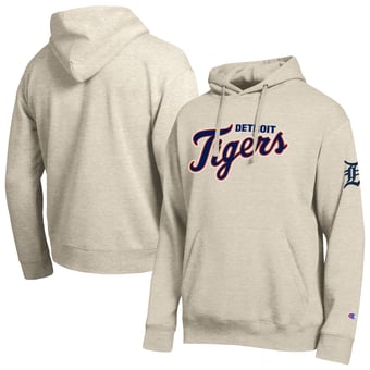 Men's Champion Oatmeal Detroit Tigers All Star Chenille Patch Hoodie