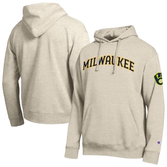 Men's Champion Oatmeal Milwaukee Brewers All Star Chenille Patch Hoodie
