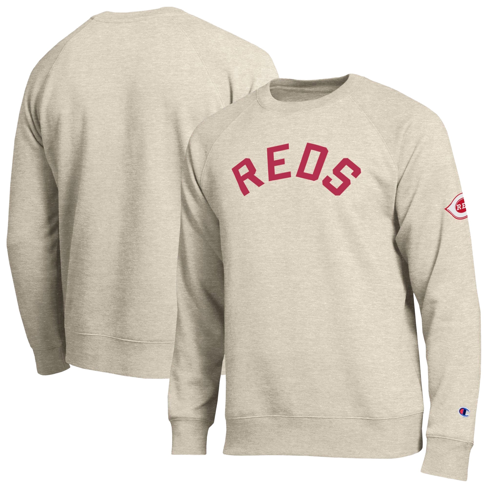 Men's Champion  Oatmeal Cincinnati Reds All-Star Soft Felt Raglan Sweatshirt