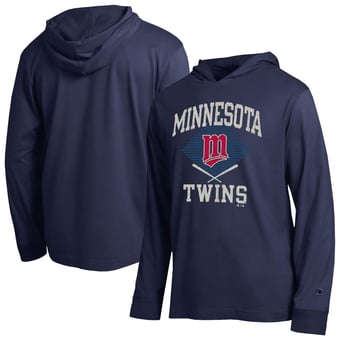Men's Champion  Navy Minnesota Twins Cooperstown Hooded Long-Sleeve T-Shirt